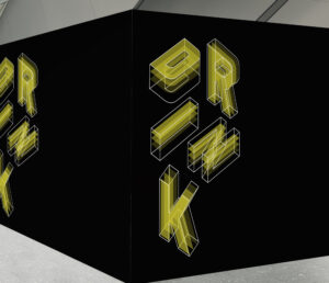 Blank exhibition wall mockup at a train station