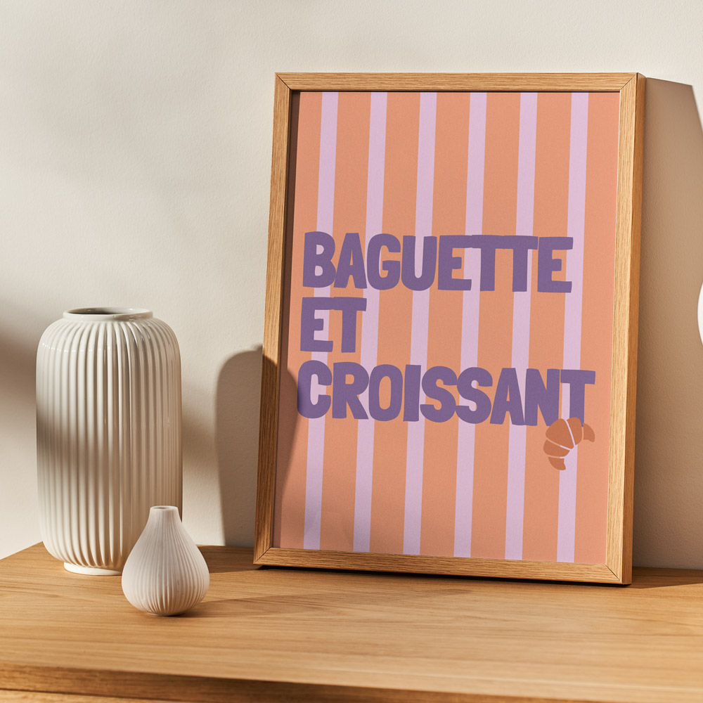 Affiche Illustration sur Paris, Baguette et Croissant