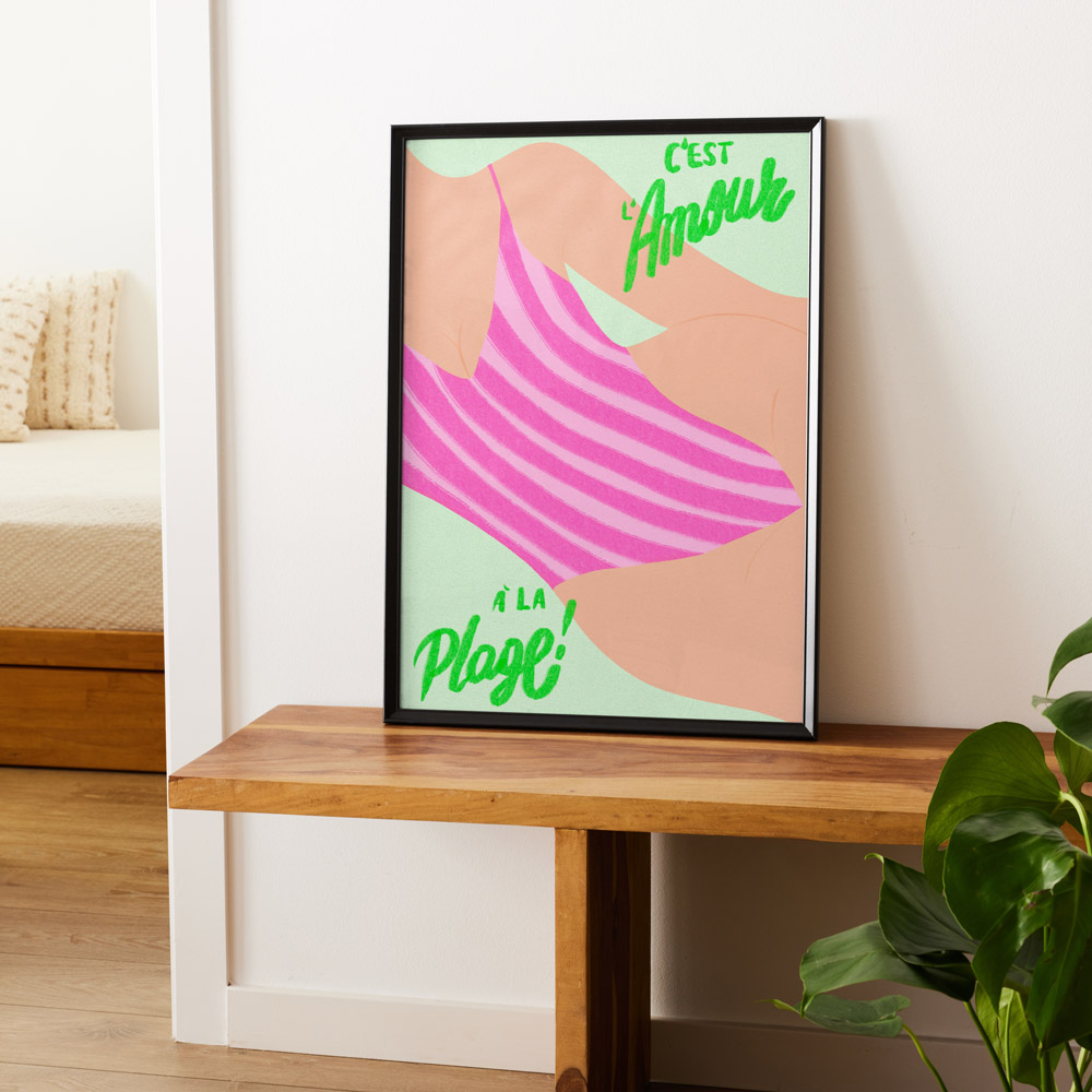 Affiche Illustration colorée C'est l'Amour à la plage