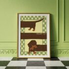 Affiche Illustration chien teckel avec damier