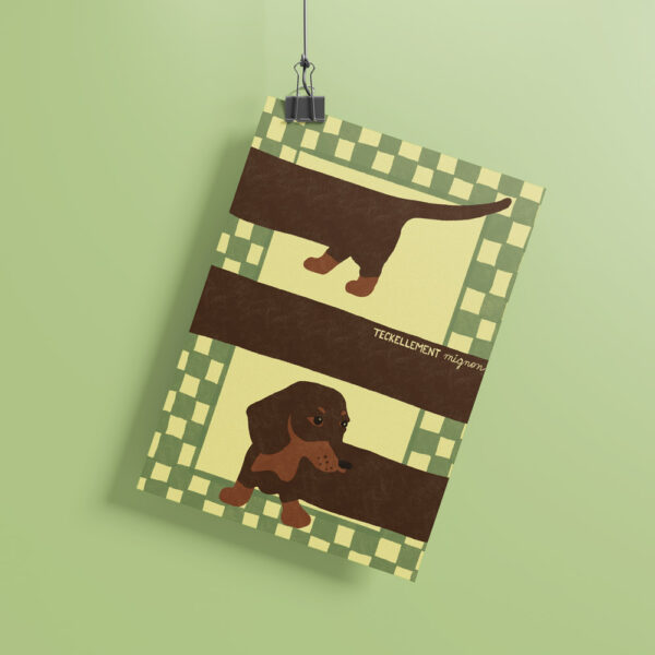 Affiche Illustration chien teckel avec damier