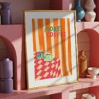 Affiche Café retro à rayures et damier