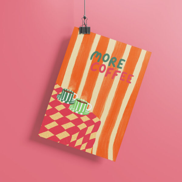 Affiche Café retro à rayures et damier